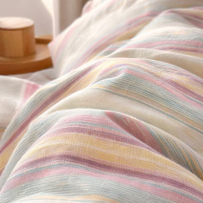 Set di biancheria da letto in cotone a righe multicolore pastello. - image 4