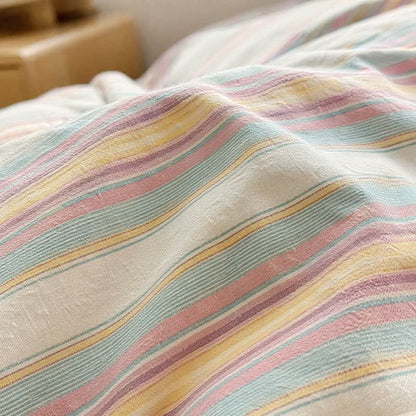 Set di biancheria da letto in cotone a righe multicolore pastello. - image 5