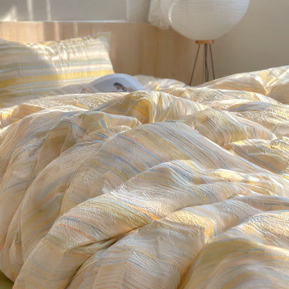 Set di biancheria da letto in cotone lavato a righe multicolore in stile nordico - image 1