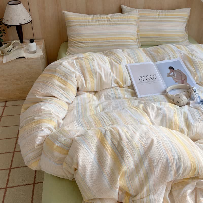 Set di biancheria da letto in cotone lavato a righe multicolore in stile nordico - image 3
