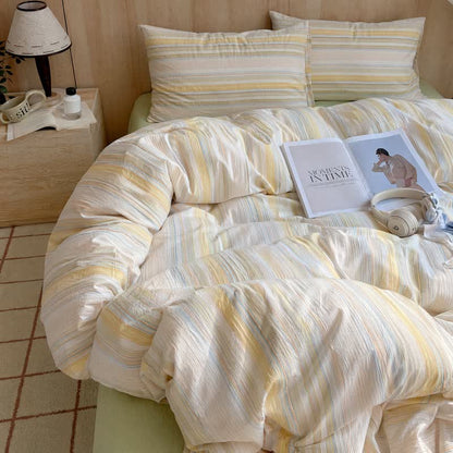 Set di biancheria da letto in cotone lavato a righe multicolore in stile nordico - image 3