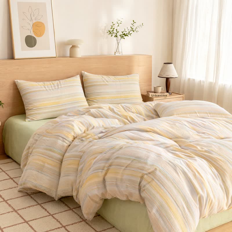 Set di biancheria da letto in cotone lavato a righe multicolore in stile nordico - image 0