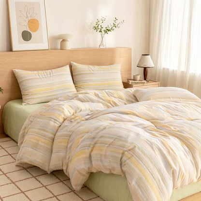 Set di biancheria da letto in cotone lavato a righe multicolore in stile nordico - image 0