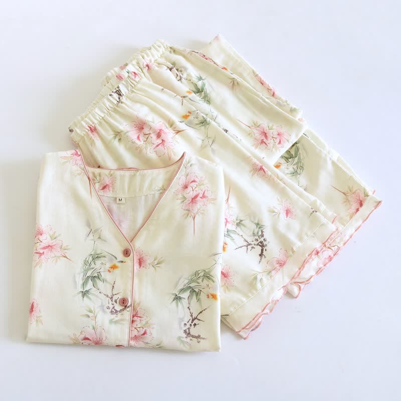 Set pigiama in cotone a maniche corte con stampa floreale (3 pezzi) - image 1