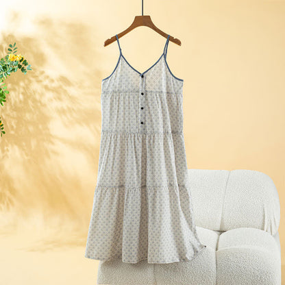 Camicia da notte da donna in cotone stampato vintage - Beige - XL - image 0