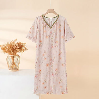 Camicia da notte floreale con maniche a volant - Rosa - 3XL - image 1