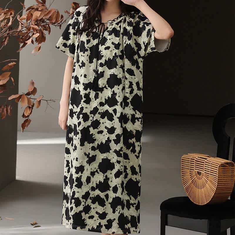 Camicia da notte in cotone con laccetti sul davanti e scollo a V. - image 1