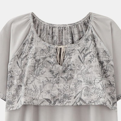Camicia da notte boho grigia in cotone con nappine - image 8