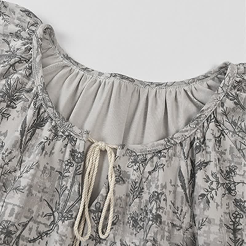 Camicia da notte boho grigia in cotone con nappine - image 4