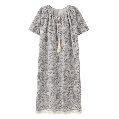 Camicia da notte boho grigia in cotone con nappine - image 9
