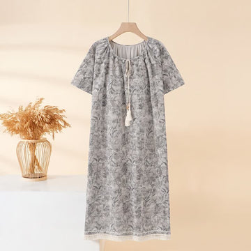Camicia da notte boho grigia in cotone con nappine - Grigio - 2XL - image 0
