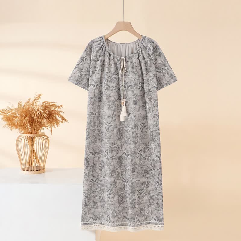 Camicia da notte boho grigia in cotone con nappine - Grigio - 2XL - image 0
