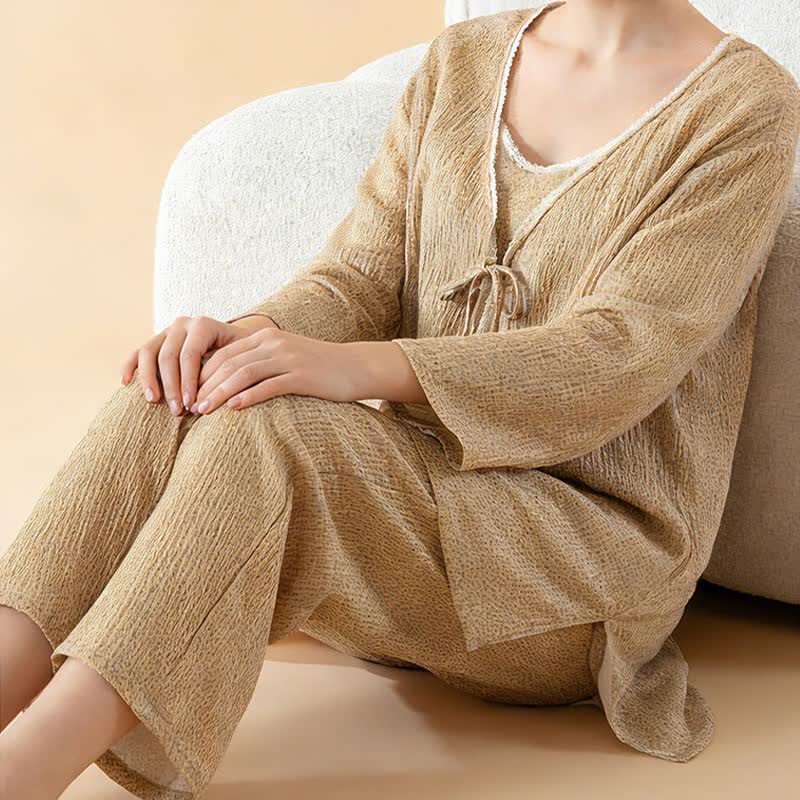 Set pigiama da donna in cotone stampato (3 pezzi) - image 3