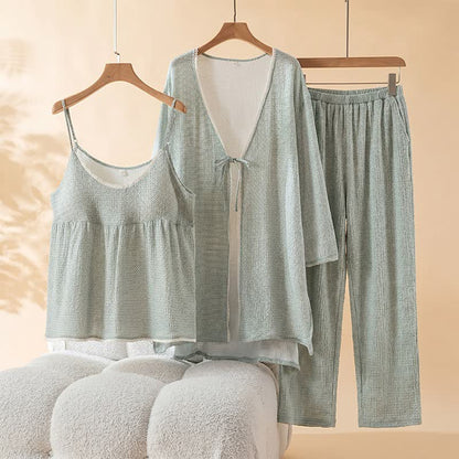 Set pigiama da donna in cotone stampato (3 pezzi) - Blu - XL - image 5