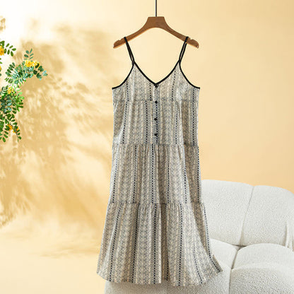 Camicia da notte da donna in cotone stile boho - Beige - XL - image 0