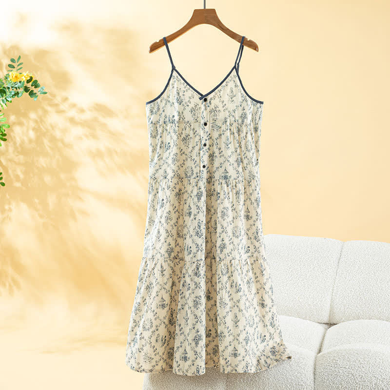 Camicia da notte da donna in cotone con stampa floreale - Beige - XL - image 0