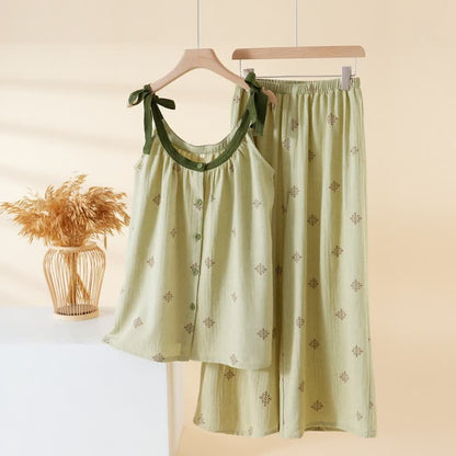 Set pigiama in garza di cotone con fiocco - Verde - XL - image 8