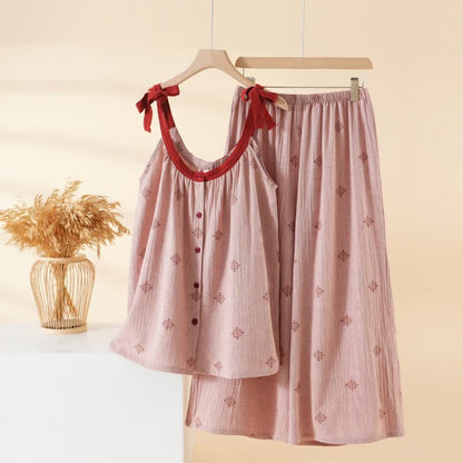 Set pigiama in garza di cotone con fiocco - Rosa - XL - image 2