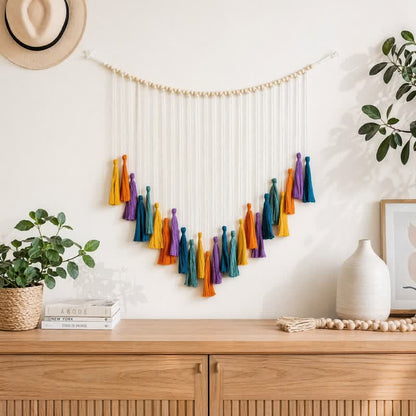 Ghirlanda decorativa di nappe arcobaleno in cotone intrecciato a mano - Arcobaleno - 39'' × 31'' - image 0