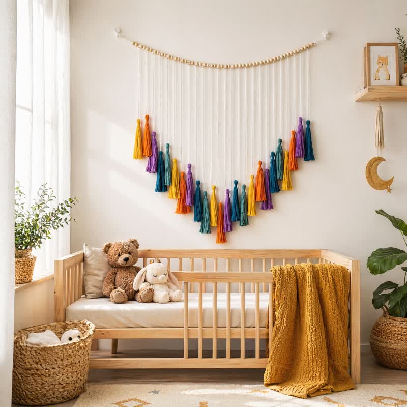 Ghirlanda decorativa di nappe arcobaleno in cotone intrecciato a mano - image 1