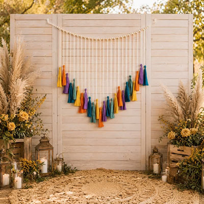 Ghirlanda decorativa di nappe arcobaleno in cotone intrecciato a mano - image 2
