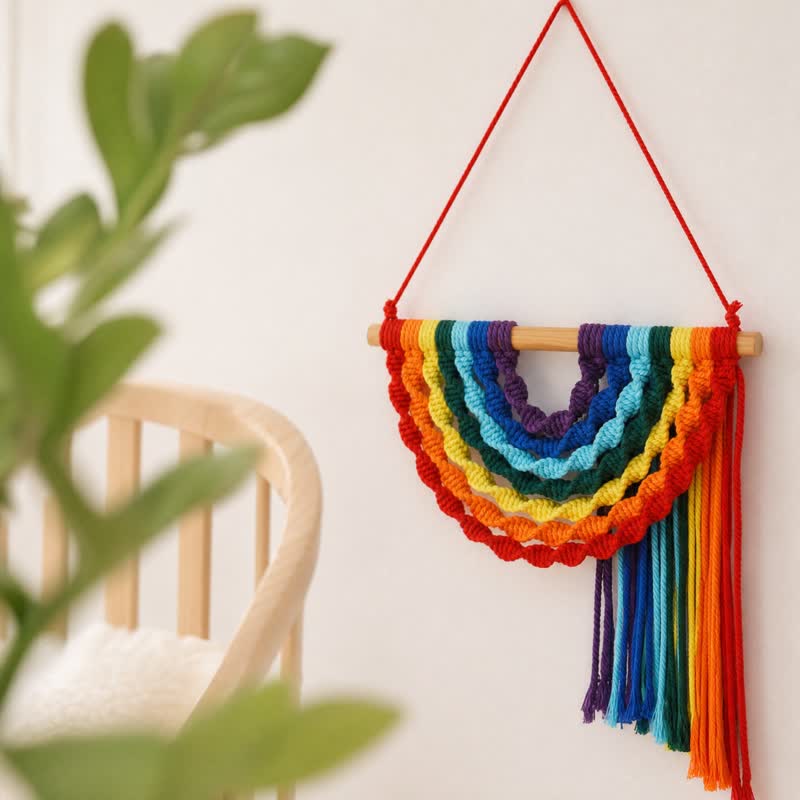 Decorazione da parete in corda di cotone arcobaleno intrecciata a mano - image 2