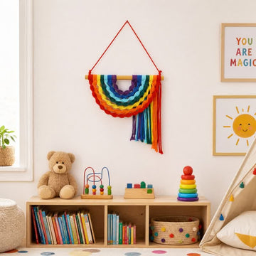 Decorazione da parete in corda di cotone arcobaleno intrecciata a mano - Arcobaleno - 9,8″ × 9,8″ - image 0