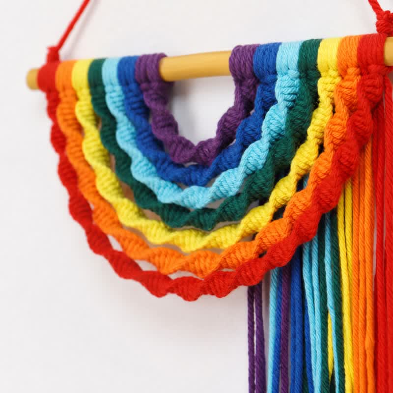 Decorazione da parete in corda di cotone arcobaleno intrecciata a mano - image 3