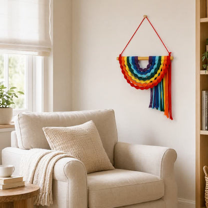 Decorazione da parete in corda di cotone arcobaleno intrecciata a mano - image 1