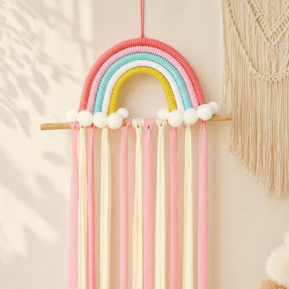 Decorazione da parete nordica con nappe arcobaleno fatte a mano - image 3