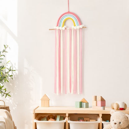 Decorazione da parete nordica con nappe arcobaleno fatte a mano - Rosa - 30'' × 12'' - image 0