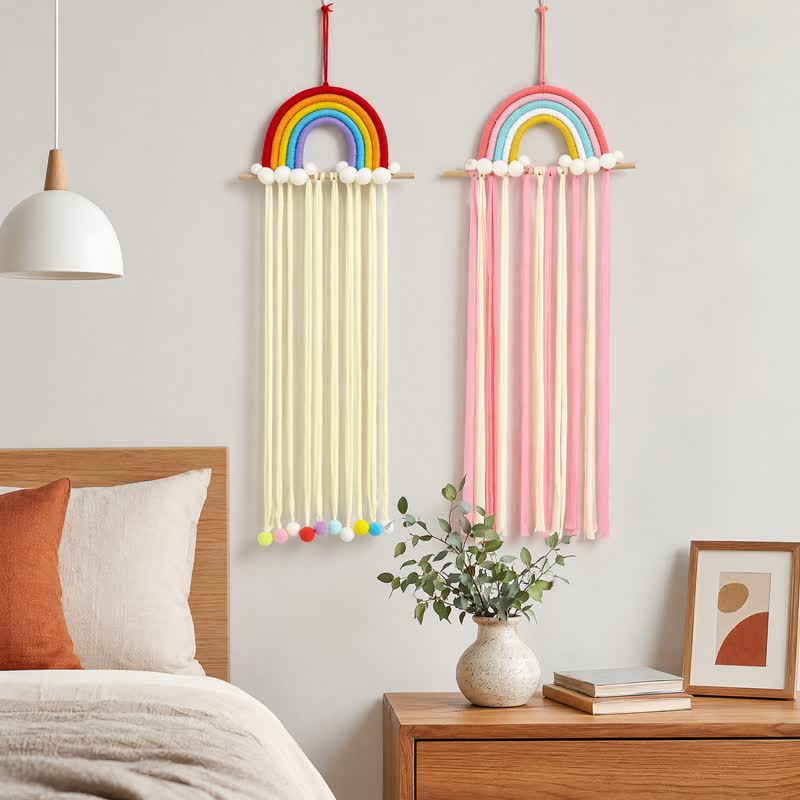 Decorazione da parete nordica con nappe arcobaleno fatte a mano - image 5