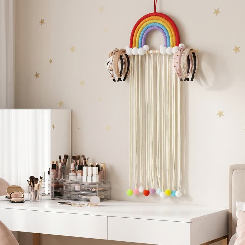 Decorazione da parete nordica con nappe arcobaleno fatte a mano - Bianco - 30'' × 12'' - image 4
