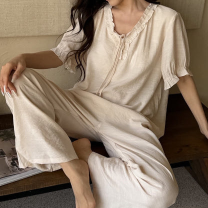 Completo pigiama imbottito con volant in tinta unita - Albicocca chiara - XL - image 16