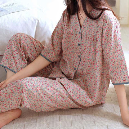 Set pigiama da donna in cotone con stampa floreale rustica - image 2