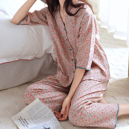 Set pigiama da donna in cotone con stampa floreale rustica - image 3