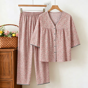 Set pigiama da donna in cotone con stampa floreale rustica - Rosa - 3XL - image 0