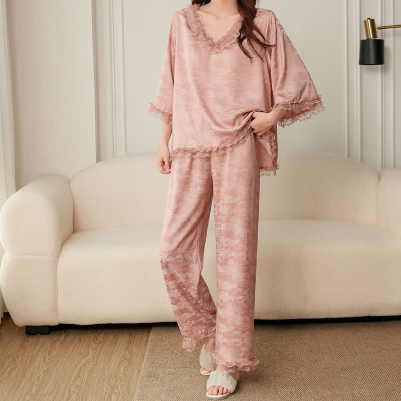 Completo pigiama in jacquard rosa con volant (3 pezzi) - image 8