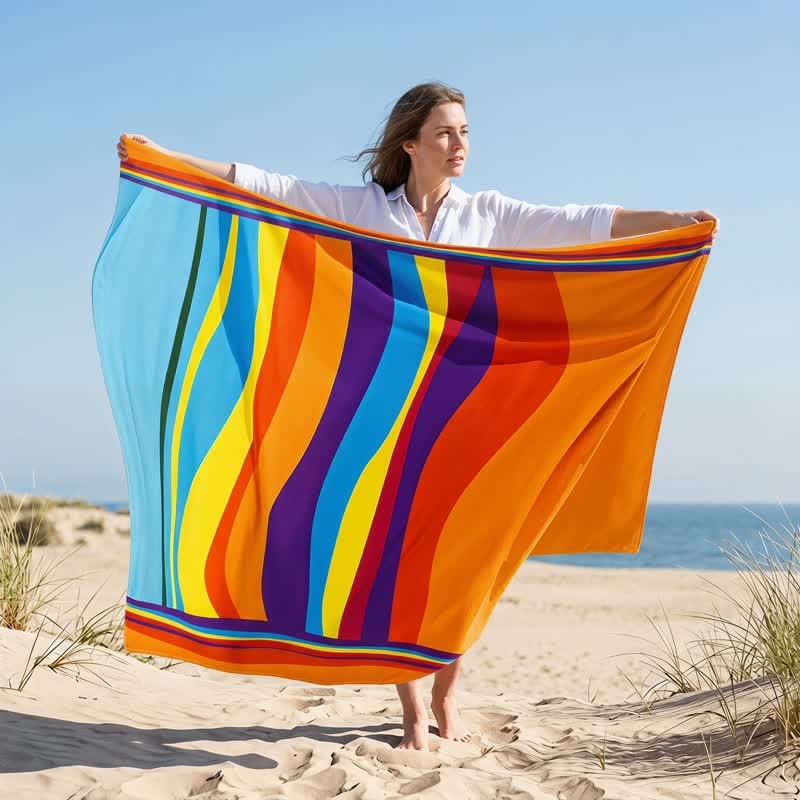 Telo mare in microfibra a righe arcobaleno - image 1