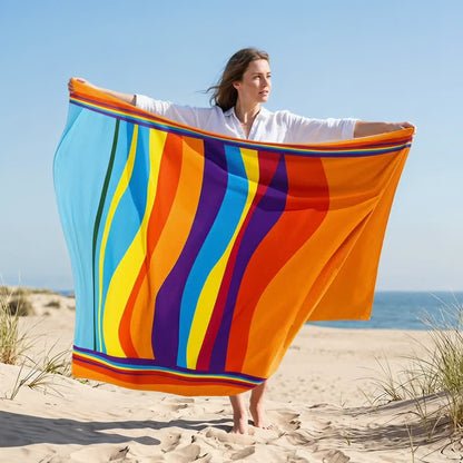 Telo mare in microfibra a righe arcobaleno - image 1