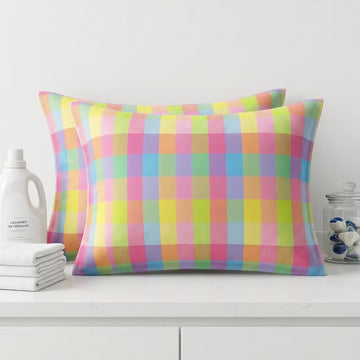 Federe rettangolari in garza di cotone a quadri scozzesi - Rosa - 30″ × 25″ - image 0