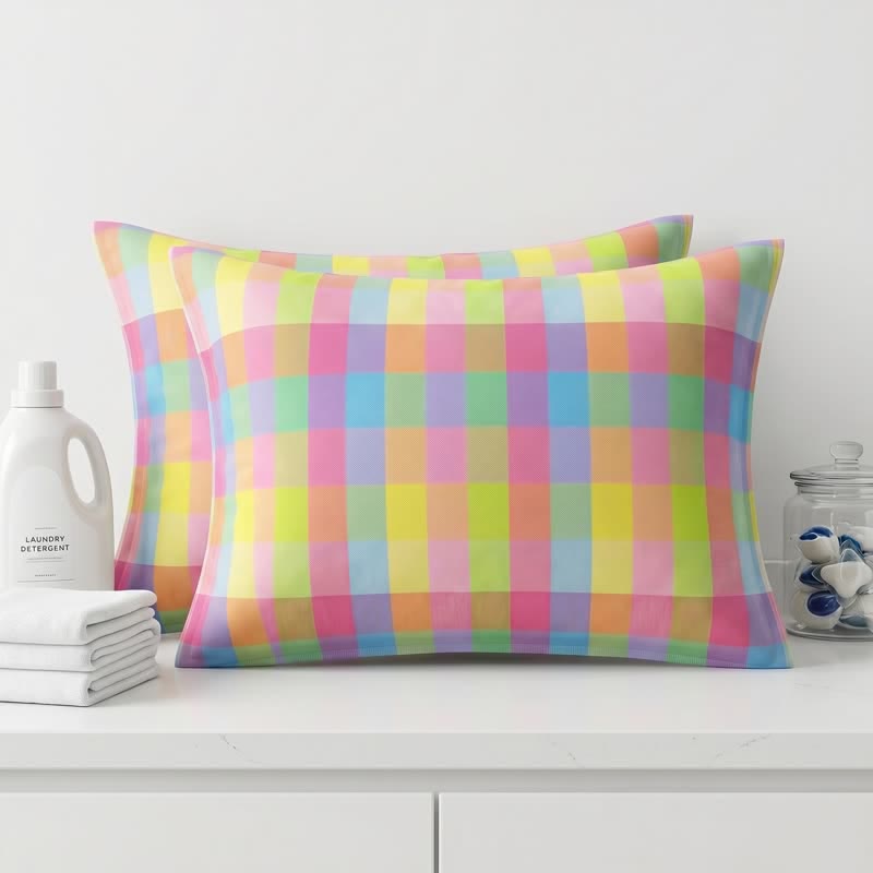 Federe rettangolari in garza di cotone a quadri scozzesi - Rosa - 30″ × 25″ - image 0