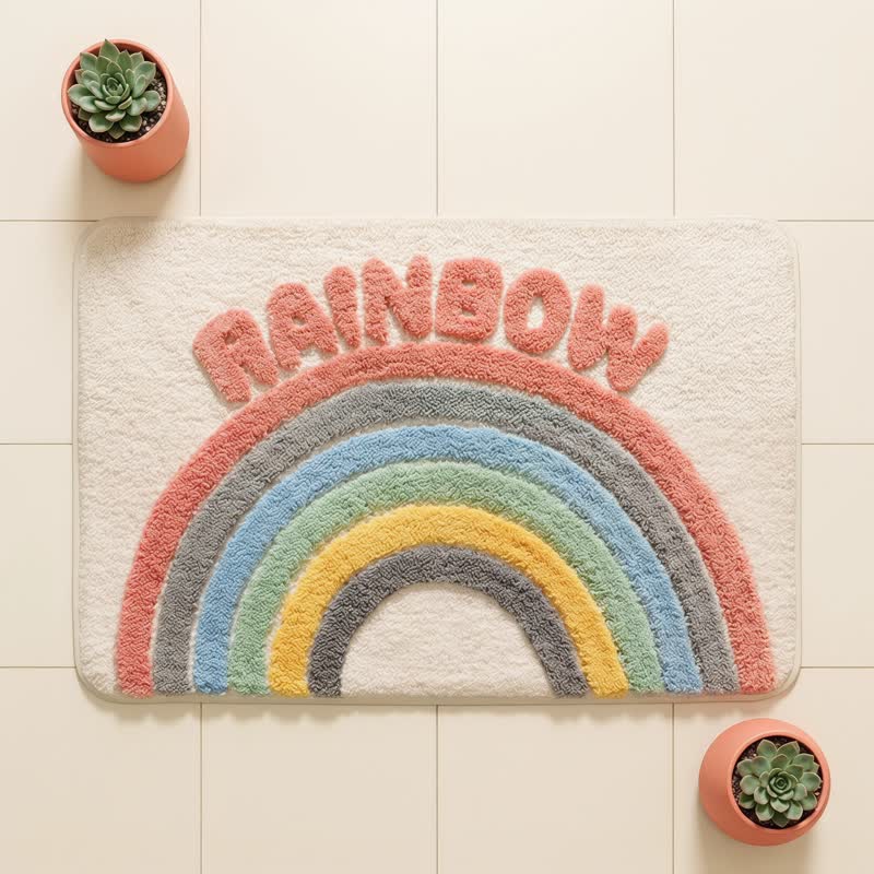 Tappeto da bagno moderno in peluche con motivo arcobaleno - image 1