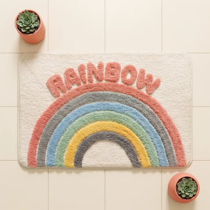 Tappeto da bagno moderno in peluche con motivo arcobaleno - image 1