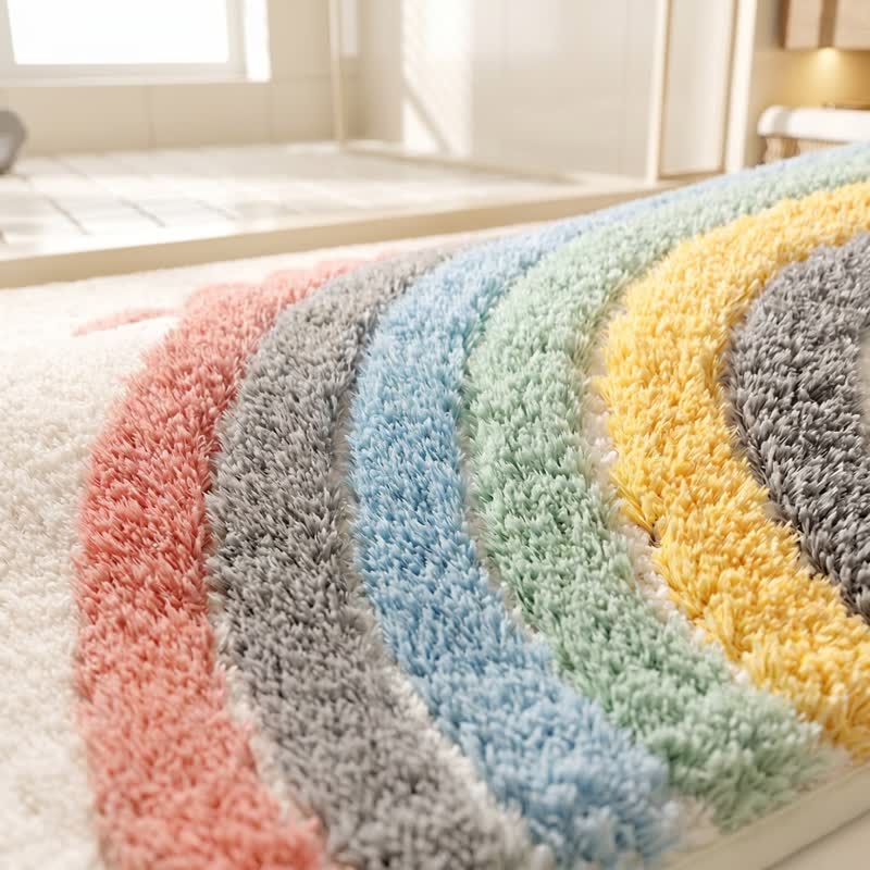 Tappeto da bagno moderno in peluche con motivo arcobaleno - image 6