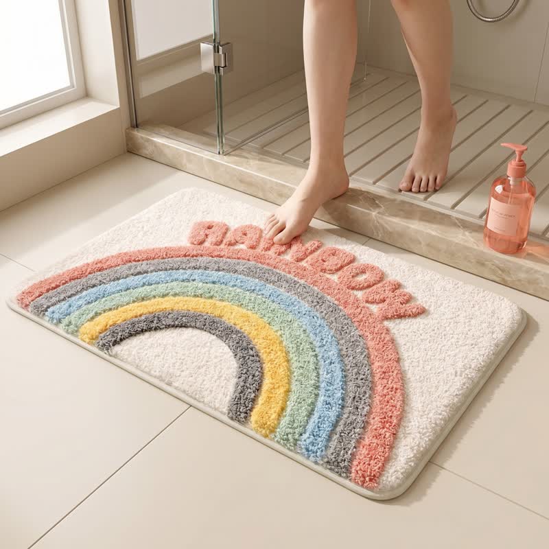 Tappeto da bagno moderno in peluche con motivo arcobaleno - image 3