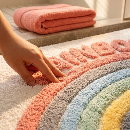 Tappeto da bagno moderno in peluche con motivo arcobaleno - image 5