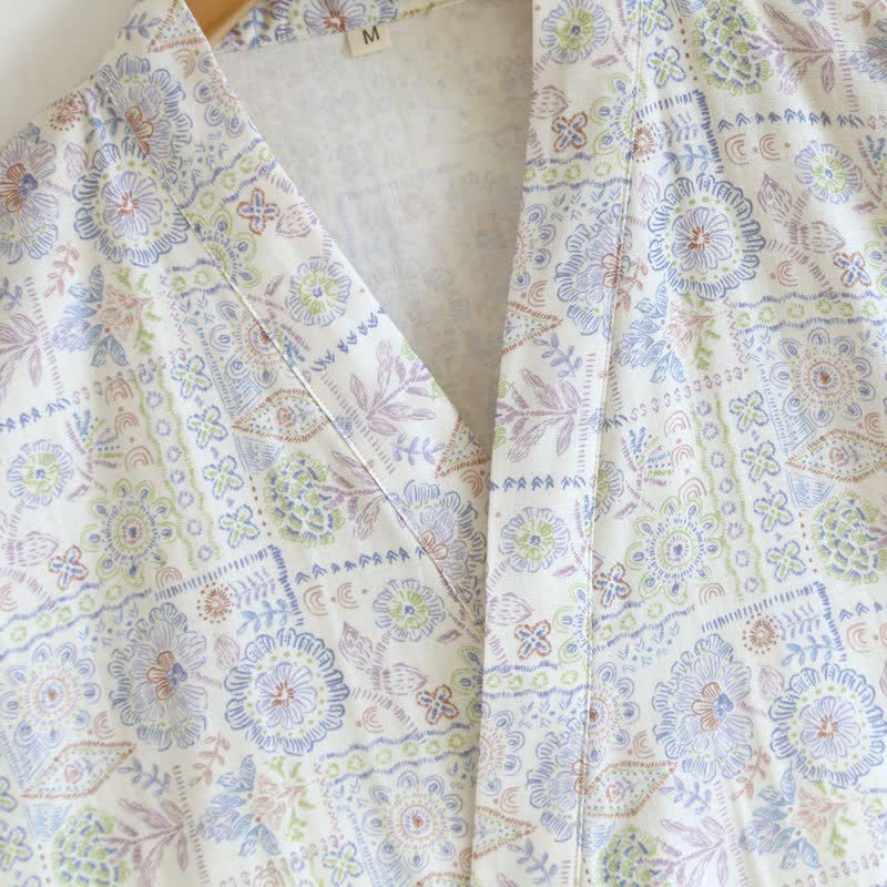 Kimono etnico vintage in cotone con stampa floreale - image 8
