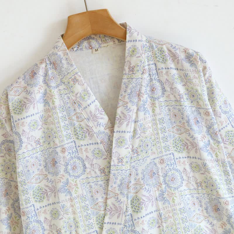 Kimono etnico vintage in cotone con stampa floreale - image 7