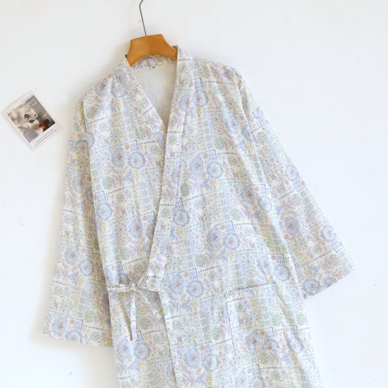 Kimono etnico vintage in cotone con stampa floreale - image 6